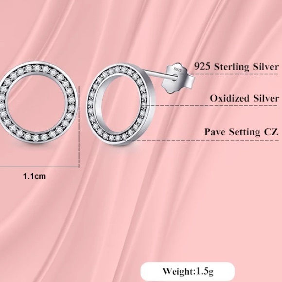 *Diamond round sterling silver earrings - Picture 4 of 4